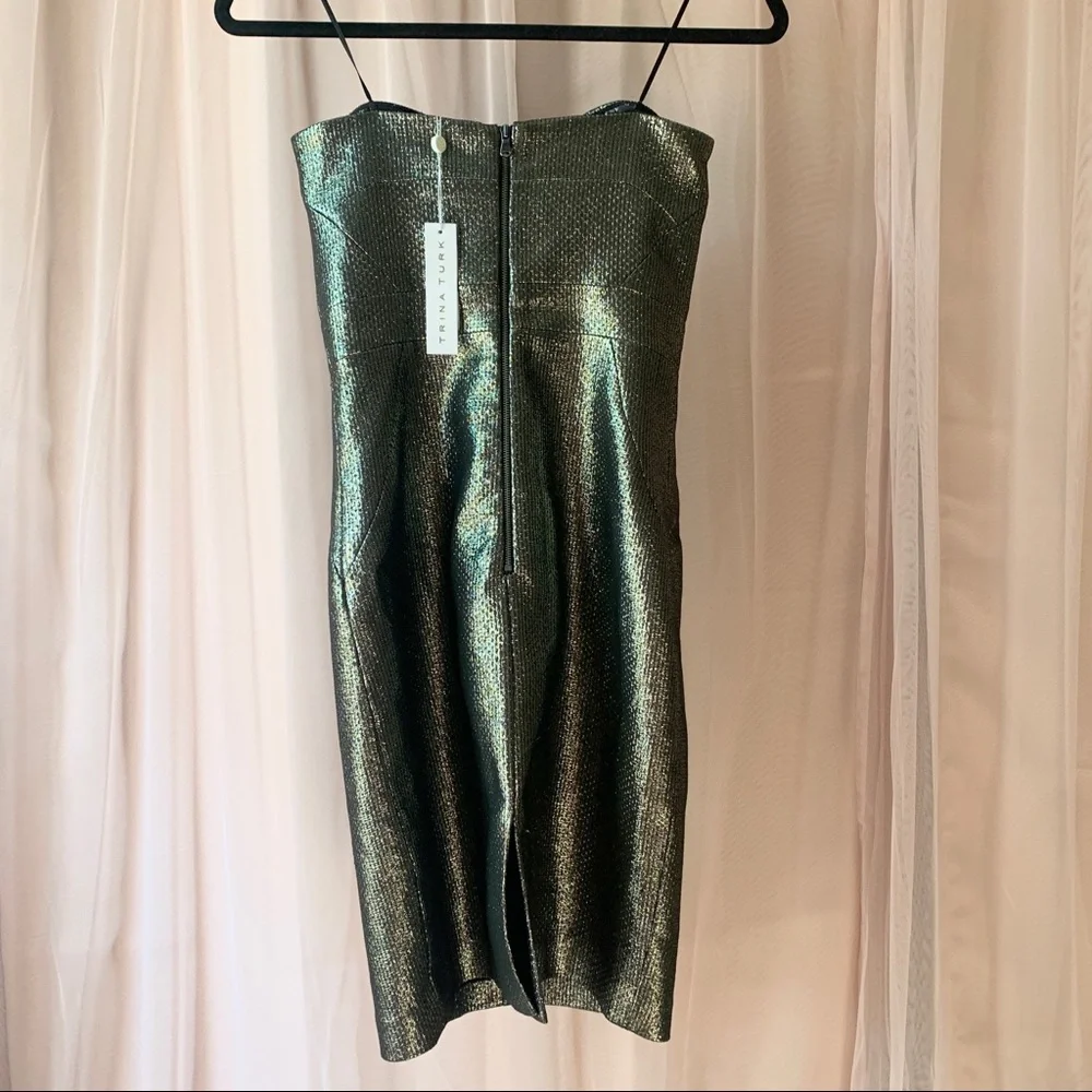 SOLD Trina Turk Volare Metallic Strapless Cocktail Dress w/ Sweetheart Neckline - Picture 5 of 16